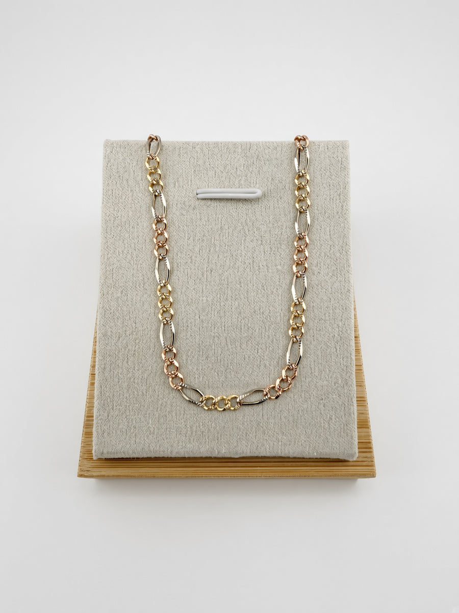 14K Tri-Color Gold Figaro Chain – 3.6mm
