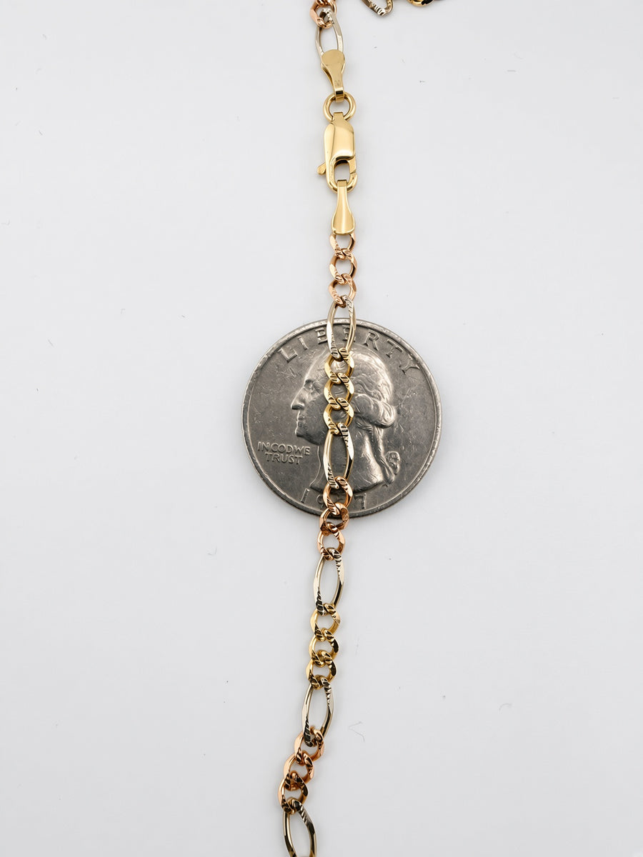 14K Tri-Color Gold Figaro Chain – 3.6mm