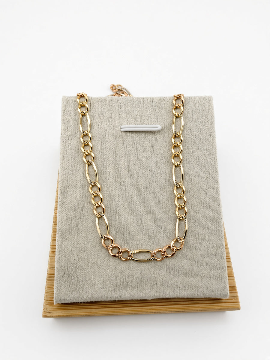 14K Tri-Color Gold Figaro Chain – 4mm