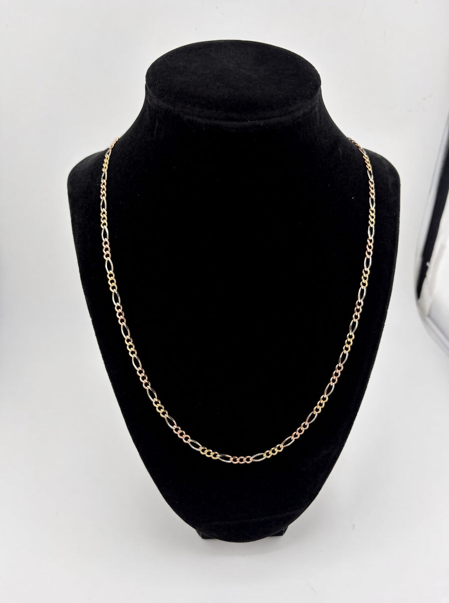 14K Tri-Color Gold Figaro Chain – 3.6mm