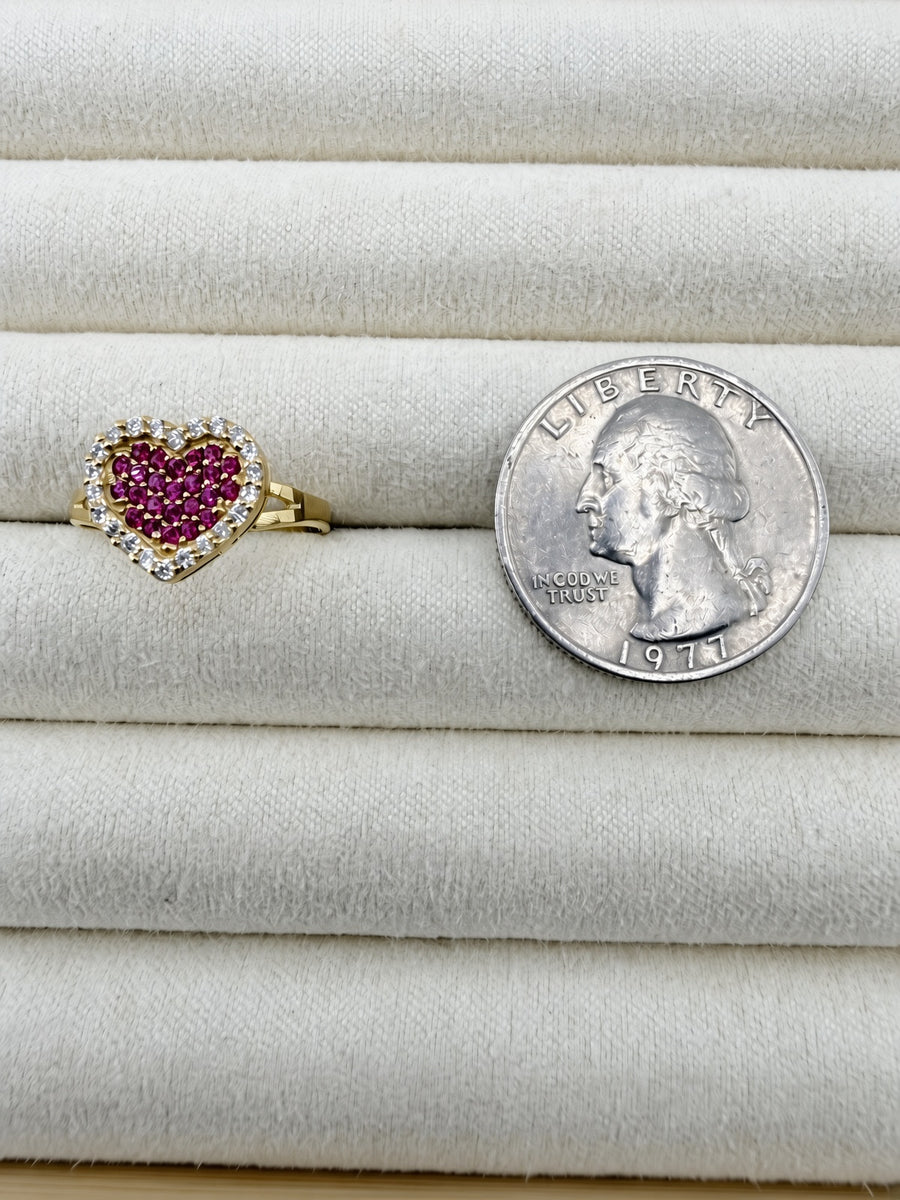 10kt Yellow Gold Heart Ring with Pink Stones