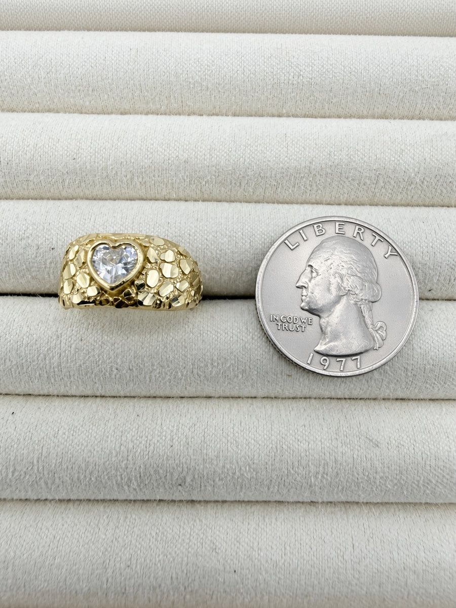 10kt Yellow Gold Heart Nugget Ring with CZ