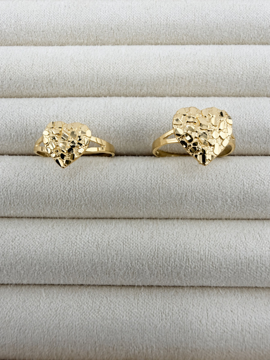 10K Yellow Gold Nugget Heart Ring