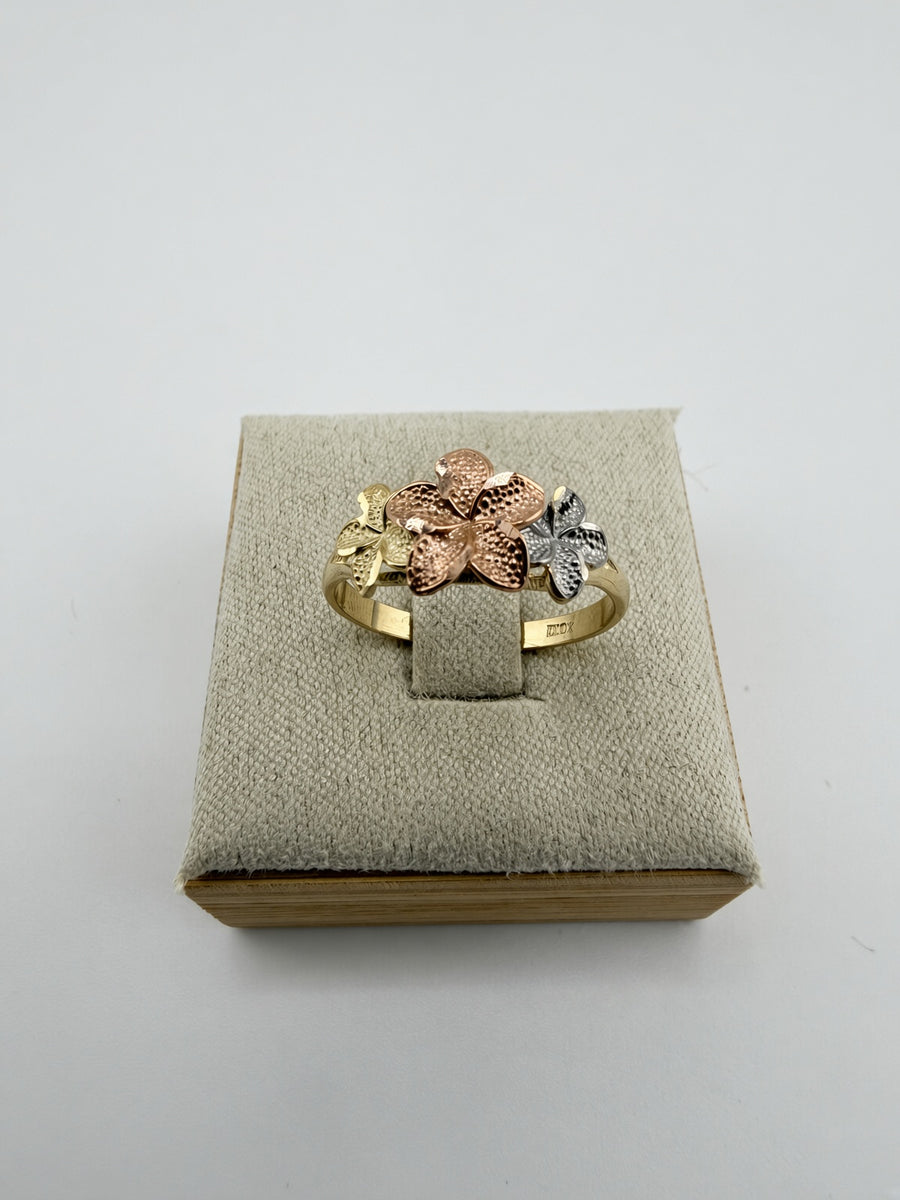 10K Tri Flowers Gold Ring