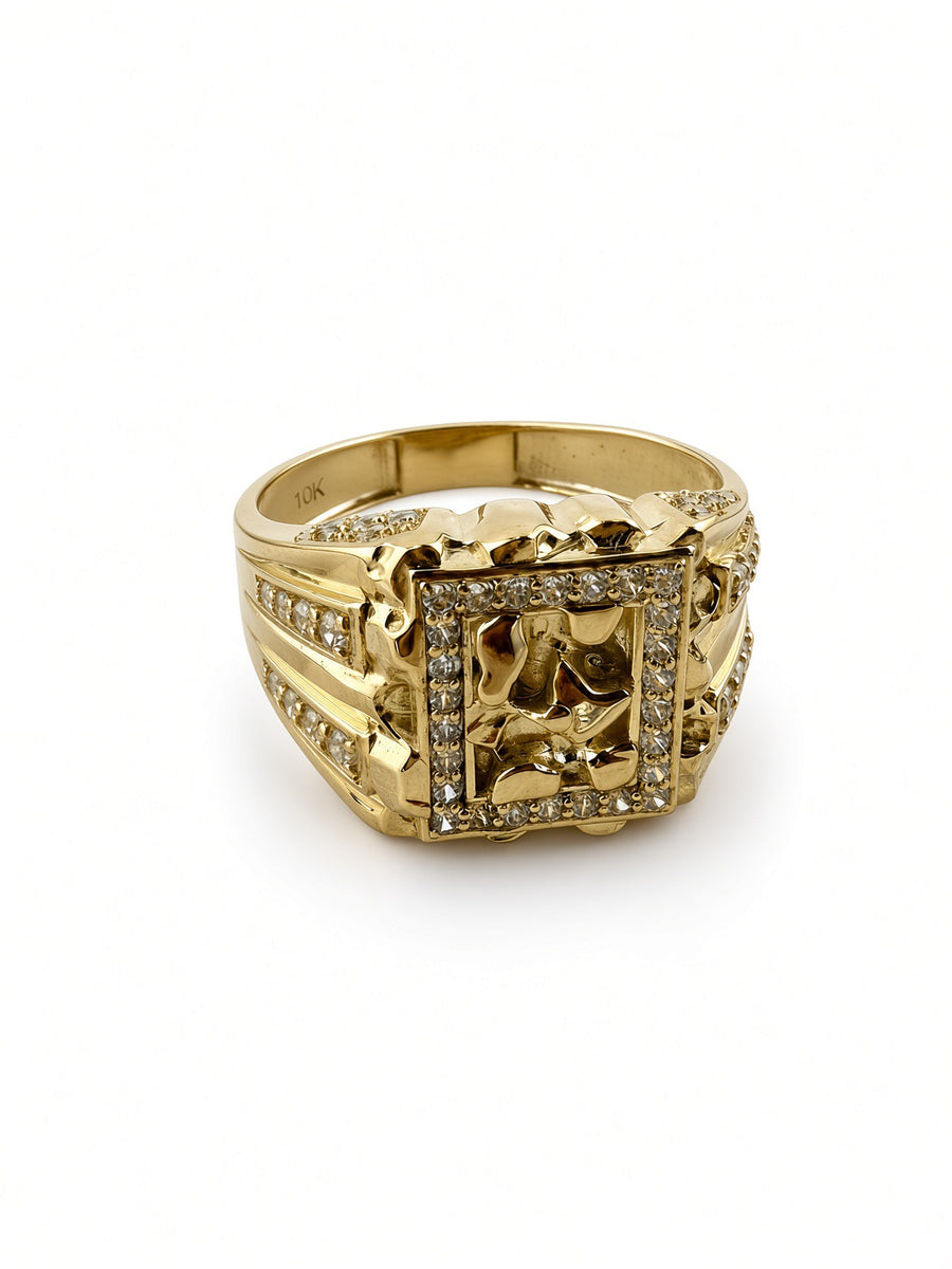 10kt Yellow Gold Men’s CZ Nugget Ring