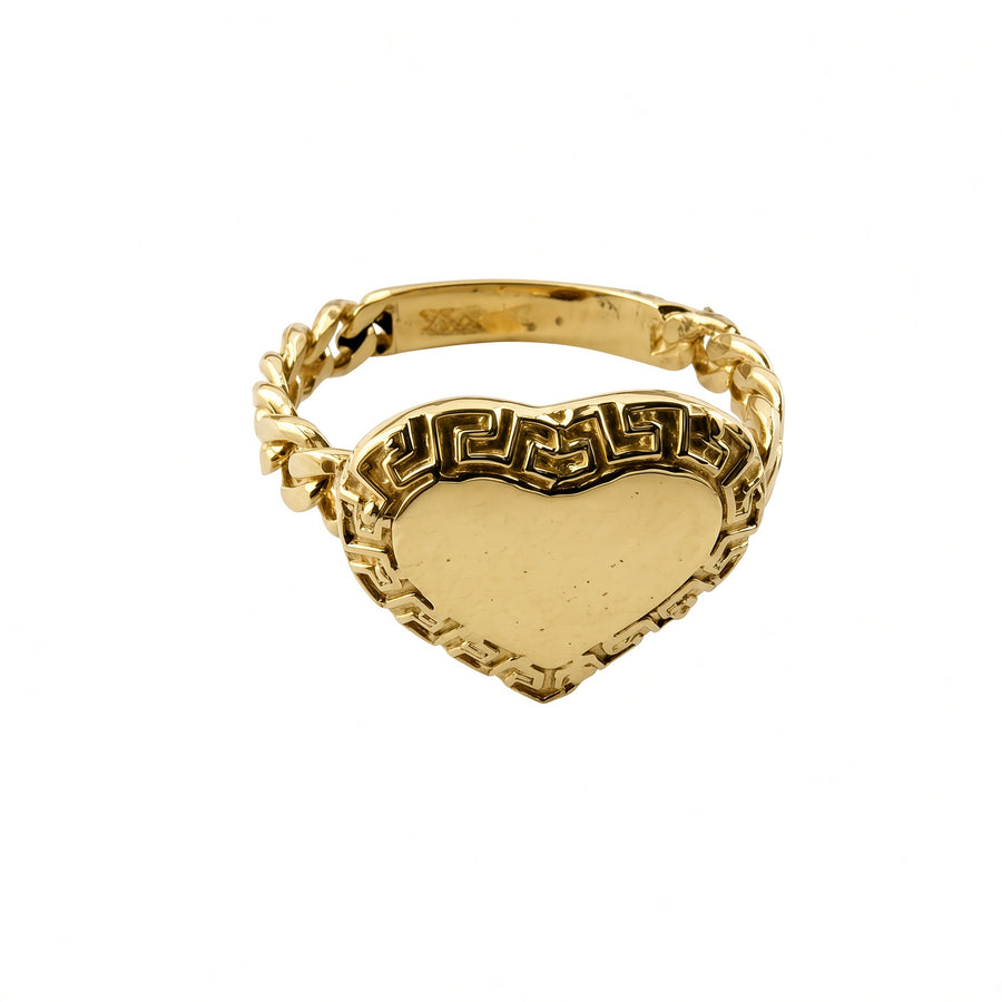 10kt Yellow Gold Greek Border Heart Ring