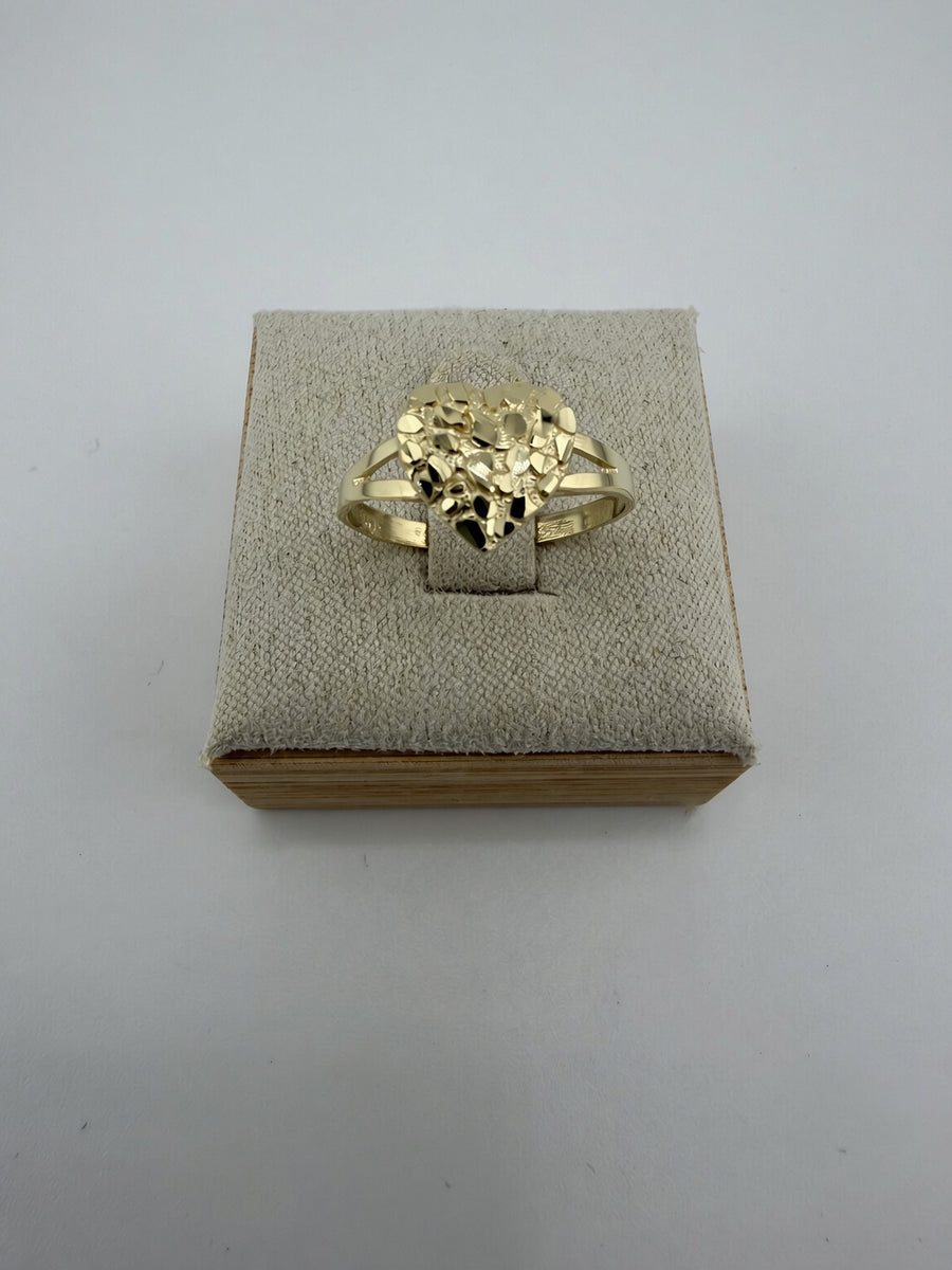 10K Yellow Gold Nugget Heart Ring