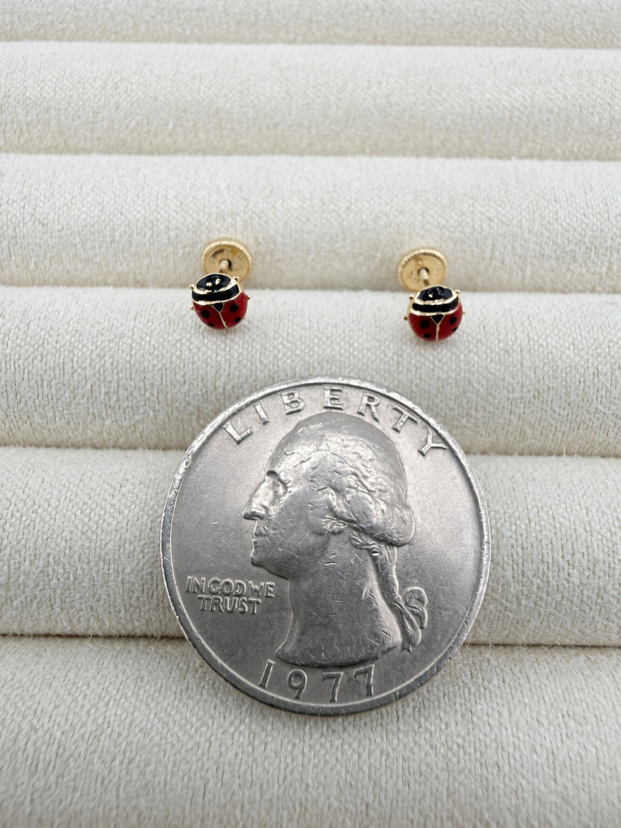 14K Gold Ladybug Stud Earrings – Spanish Screwback