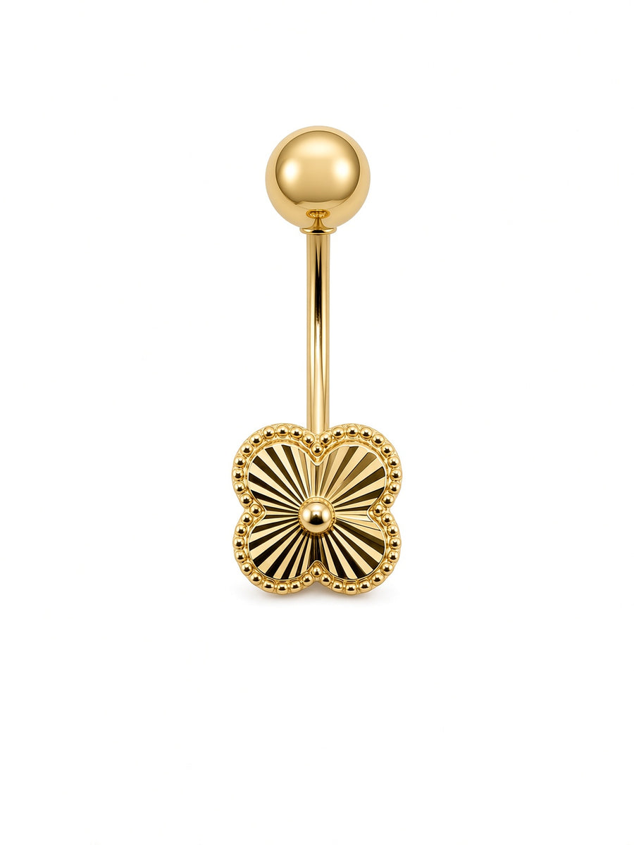 14kt Yellow Gold Clover Belly Button Piercing