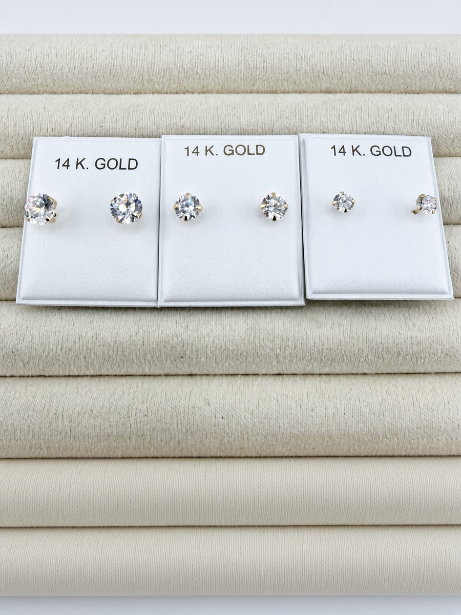 14kt Yellow Gold Round CZ Stud Earrings — Spanish Screw Back