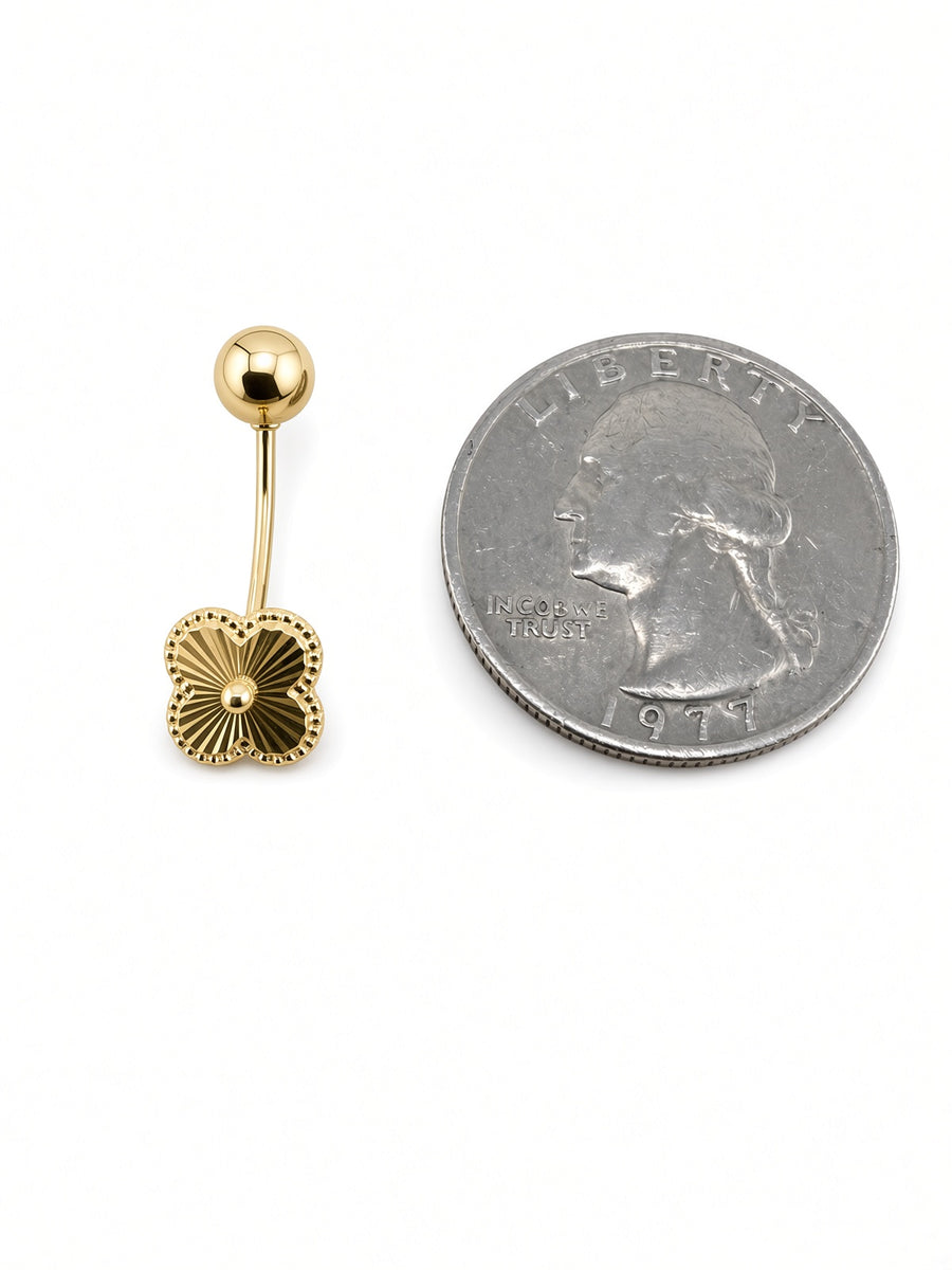 14kt Yellow Gold Clover Belly Button Piercing