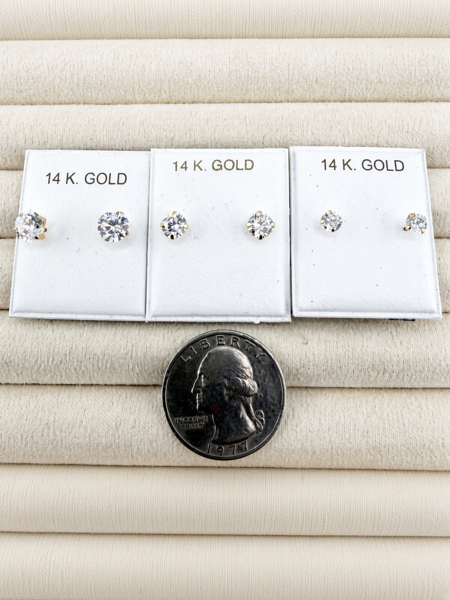 14kt Yellow Gold Round CZ Stud Earrings — Spanish Screw Back