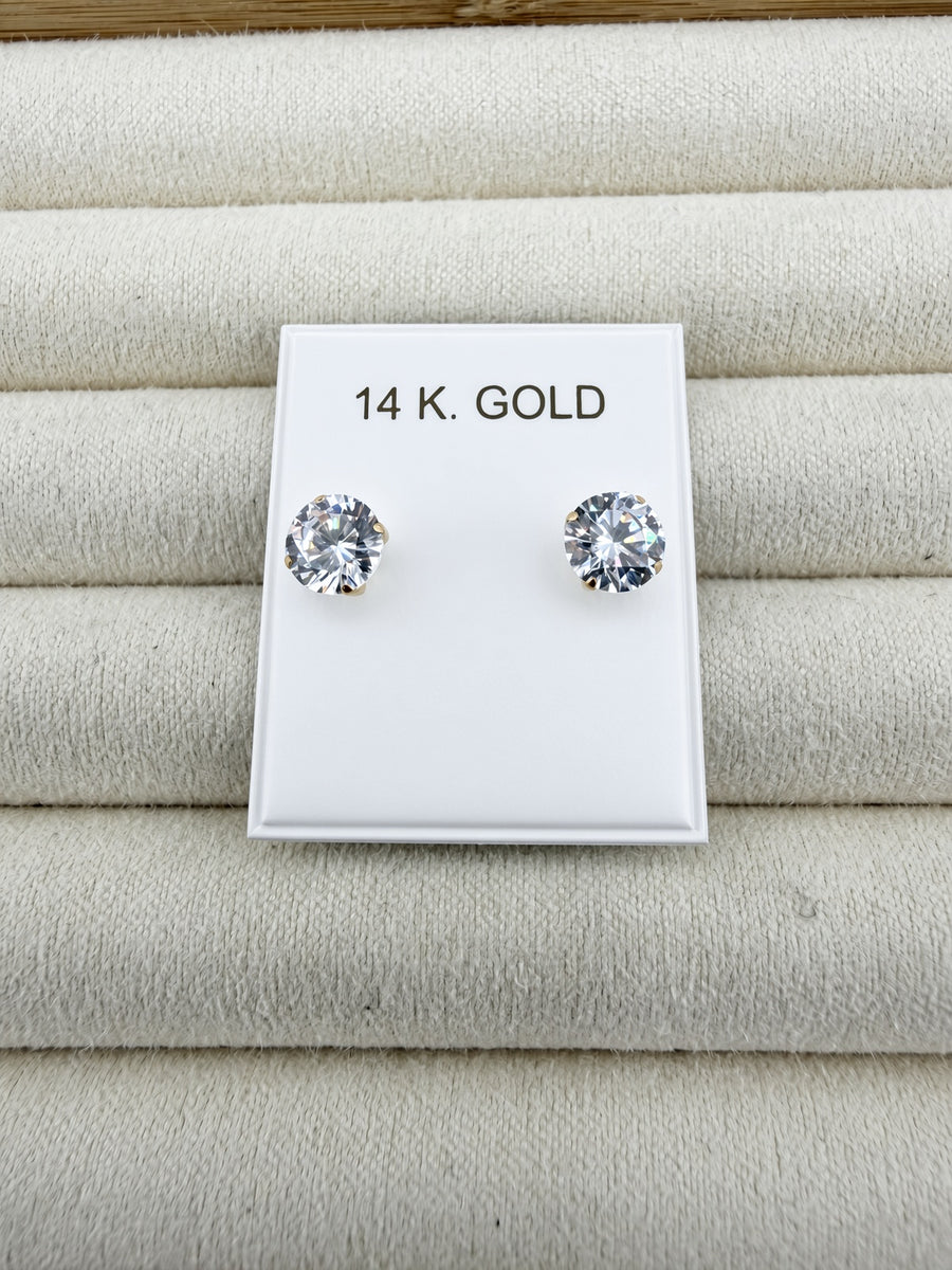 14kt Yellow Gold Round CZ Stud Earrings — Spanish Screw Back