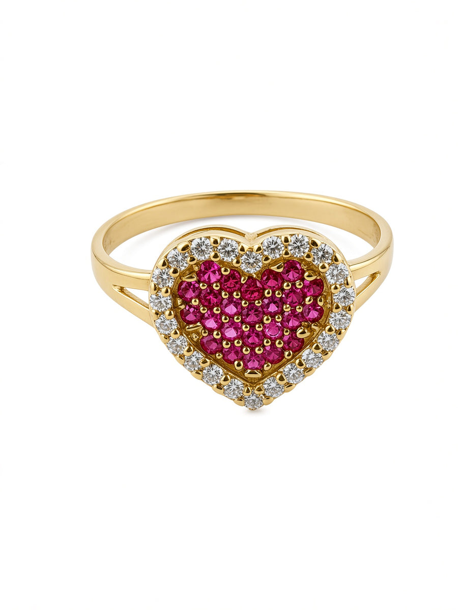 10kt Yellow Gold Heart Ring with Pink Stones