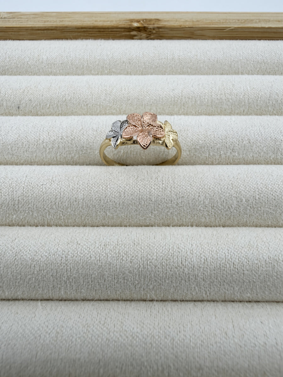 10K Tri Flowers Gold Ring