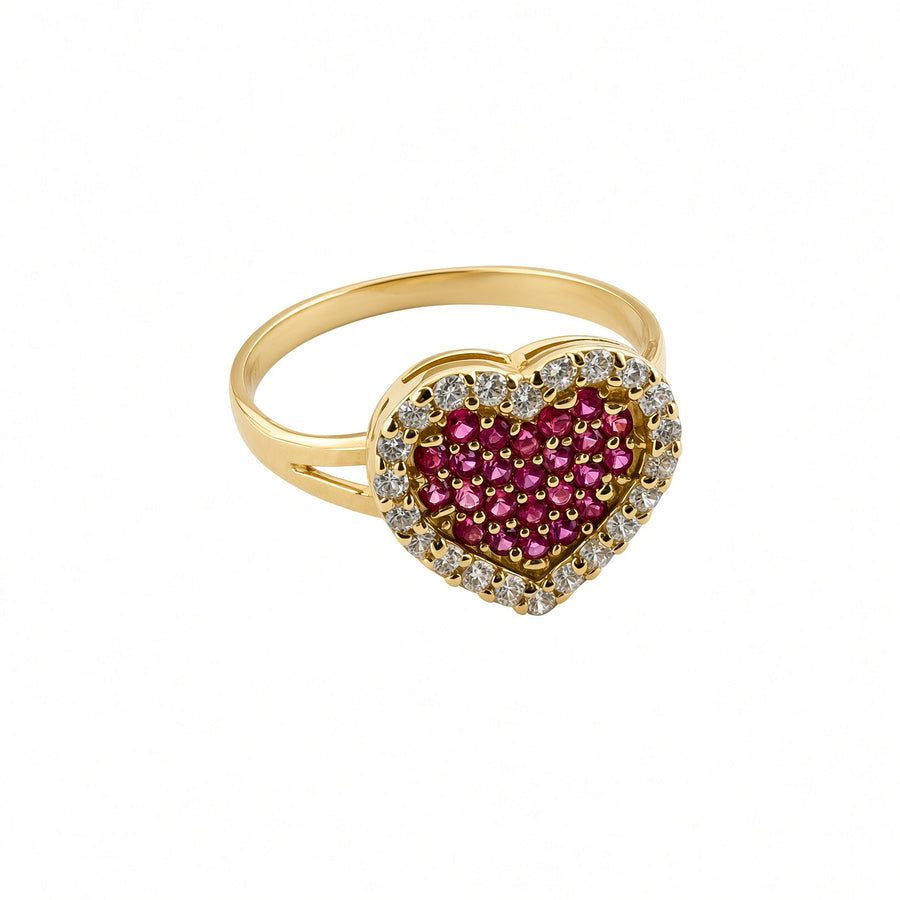 10kt Yellow Gold Heart Ring with Pink Stones