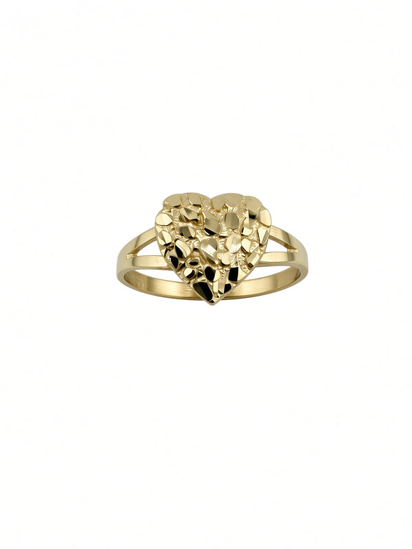10K Yellow Gold Nugget Heart Ring
