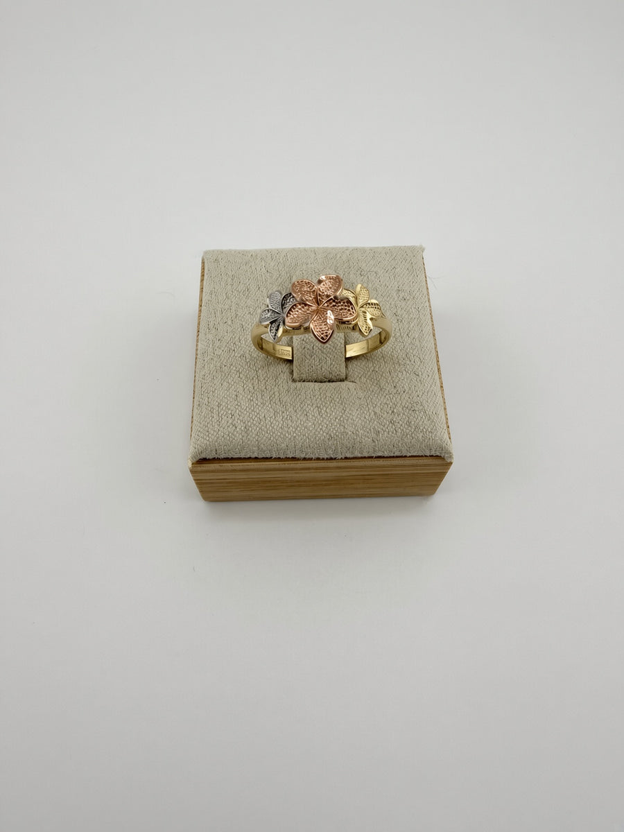 10K Tri Flowers Gold Ring