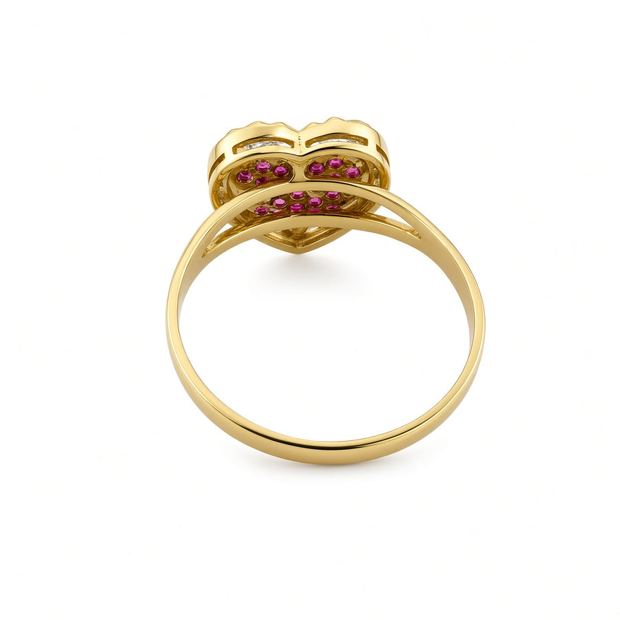 10kt Yellow Gold Heart Ring with Pink Stones