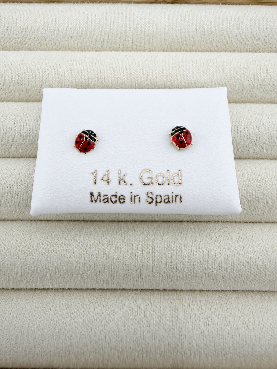 14K Gold Ladybug Stud Earrings – Spanish Screwback