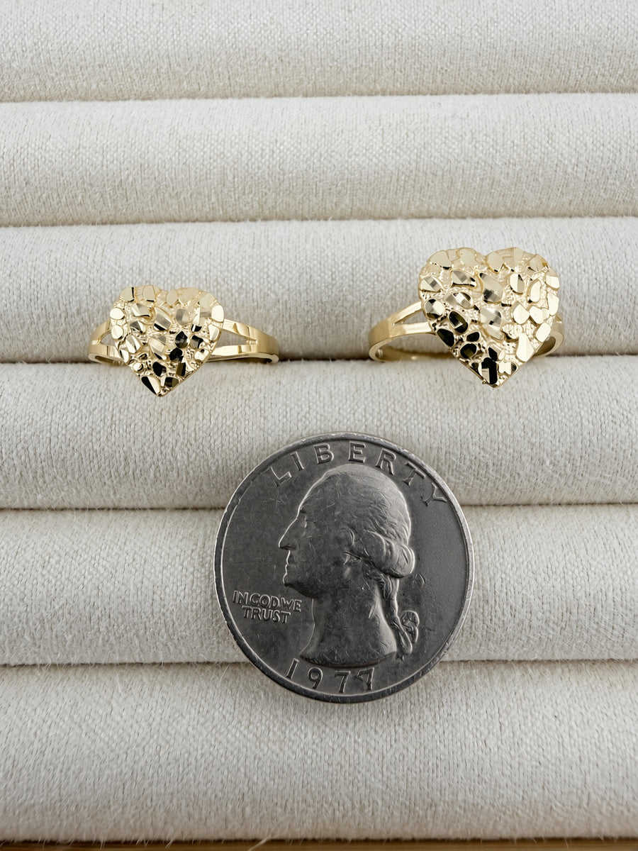 10K Yellow Gold Nugget Heart Ring