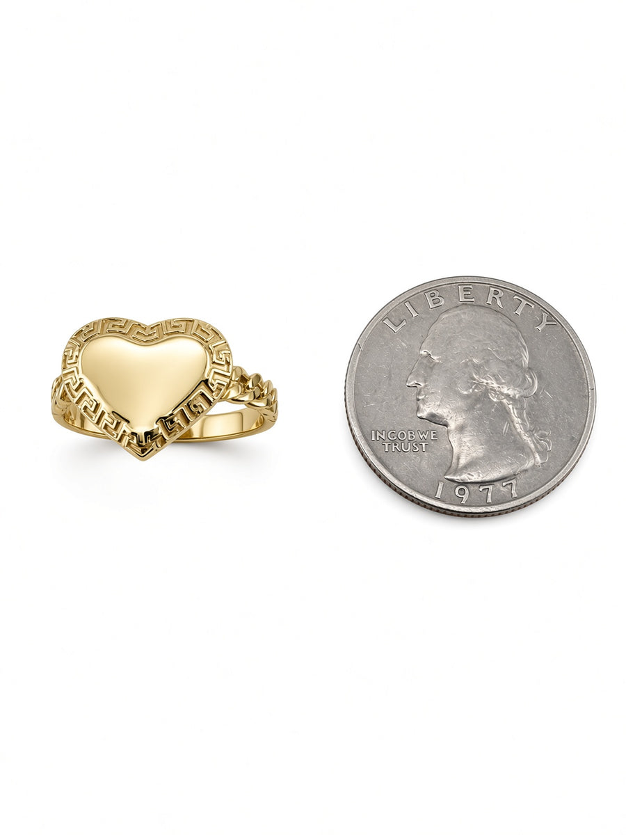 10kt Yellow Gold Greek Border Heart Ring
