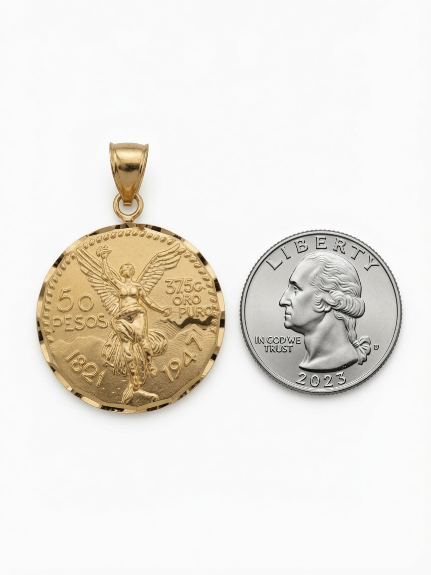 14KT Gold Mexican 50 Pesos Pendant – Centenario Replica Charm