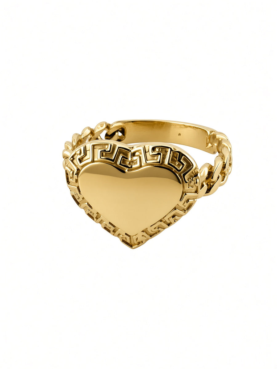 10kt Yellow Gold Greek Border Heart Ring